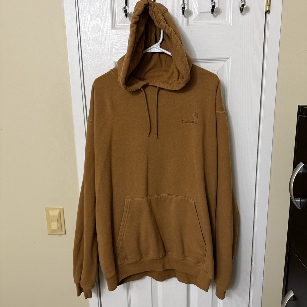 VTG 90's Carhartt XL Hoodie Men's Carmel Brown Workwear Casual Grunge K184 BRN